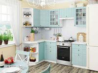 Небольшая угловая кухня в голубом и белом цвете Тольятти